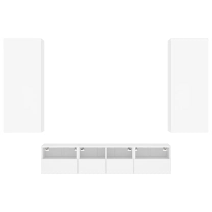 5 Piece TV Wall Units White Engineered Wood