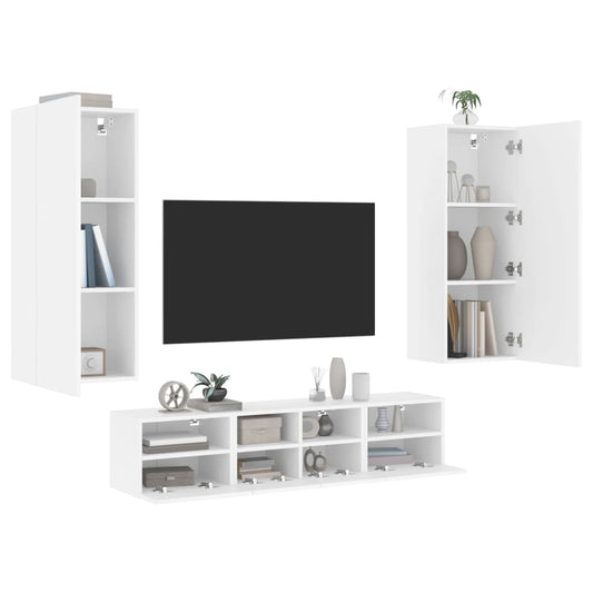 5 Piece TV Wall Units White Engineered Wood