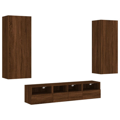 5 Piece TV Wall Units Brown Oak Engineered Wood