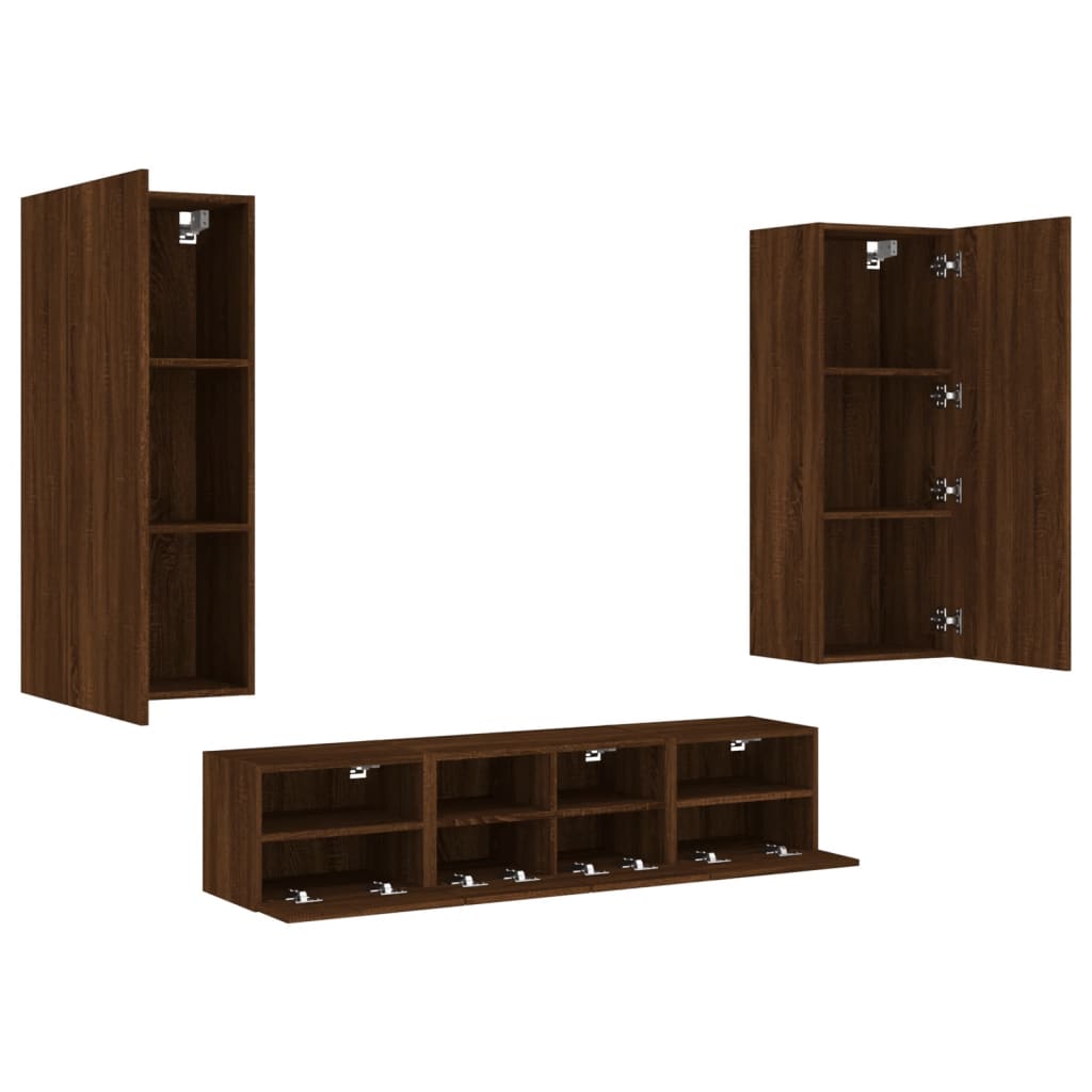 5 Piece TV Wall Units Brown Oak Engineered Wood