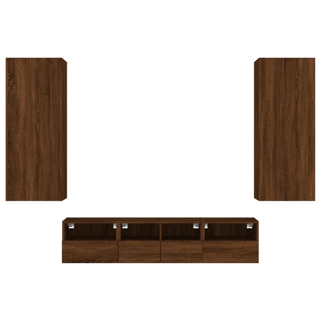 5 Piece TV Wall Units Brown Oak Engineered Wood