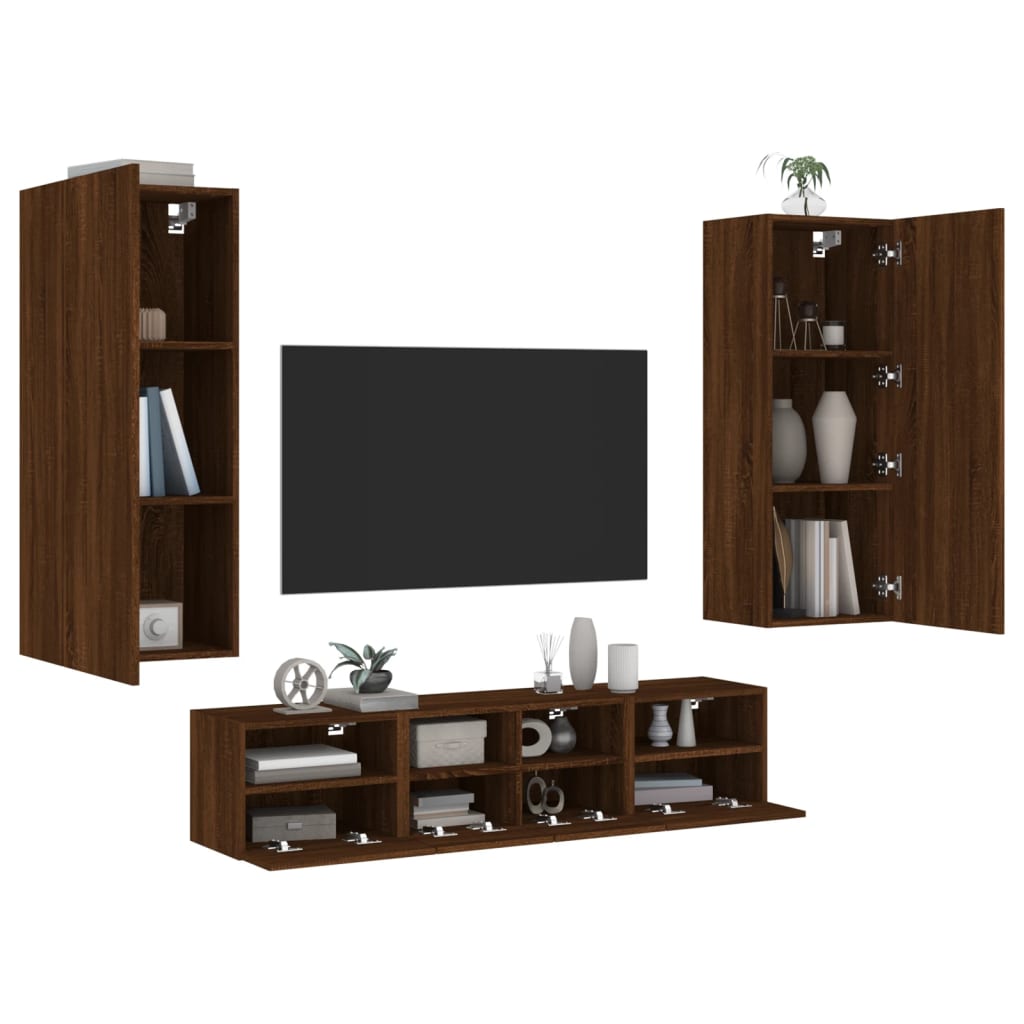 5 Piece TV Wall Units Brown Oak Engineered Wood