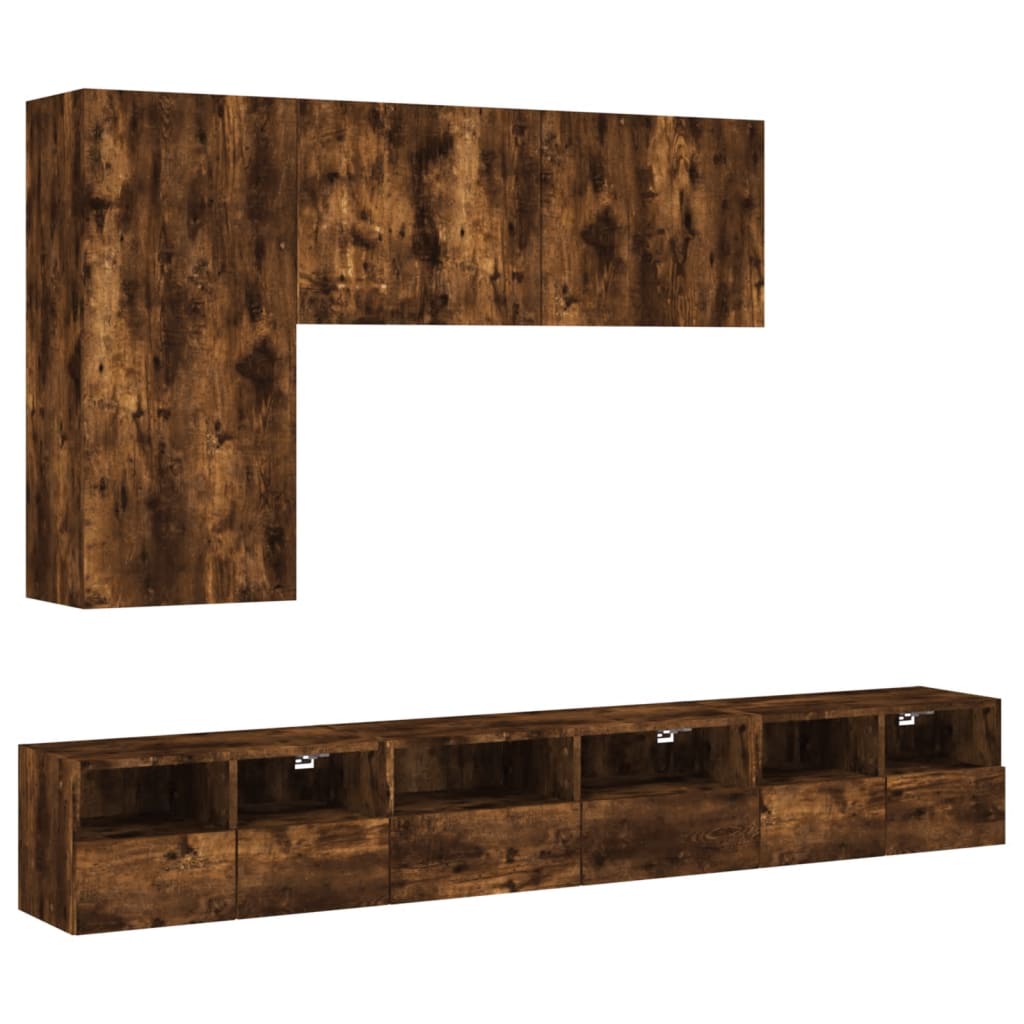 5 Piece TV Wall Cabinets Smoked Oak Engineered Wood