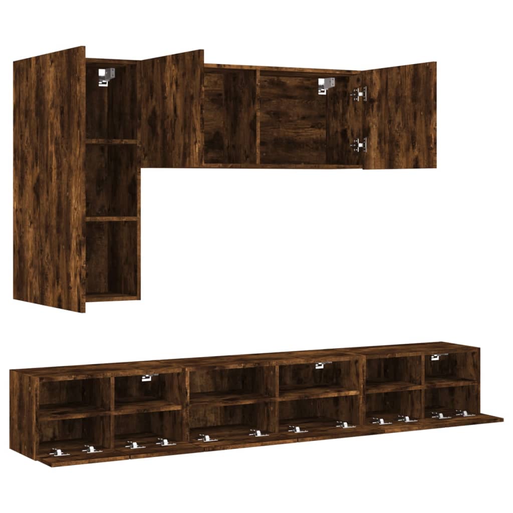 5 Piece TV Wall Cabinets Smoked Oak Engineered Wood