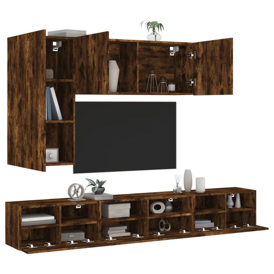 5 Piece TV Wall Cabinets Smoked Oak Engineered Wood