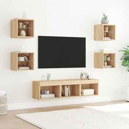 7 Piece TV Wall Units with LED Sonoma Oak Engineered Wood