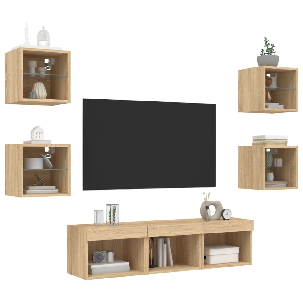 7 Piece TV Wall Units with LED Sonoma Oak Engineered Wood