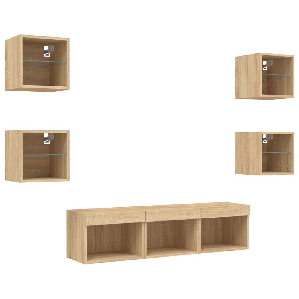 7 Piece TV Wall Units with LED Sonoma Oak Engineered Wood