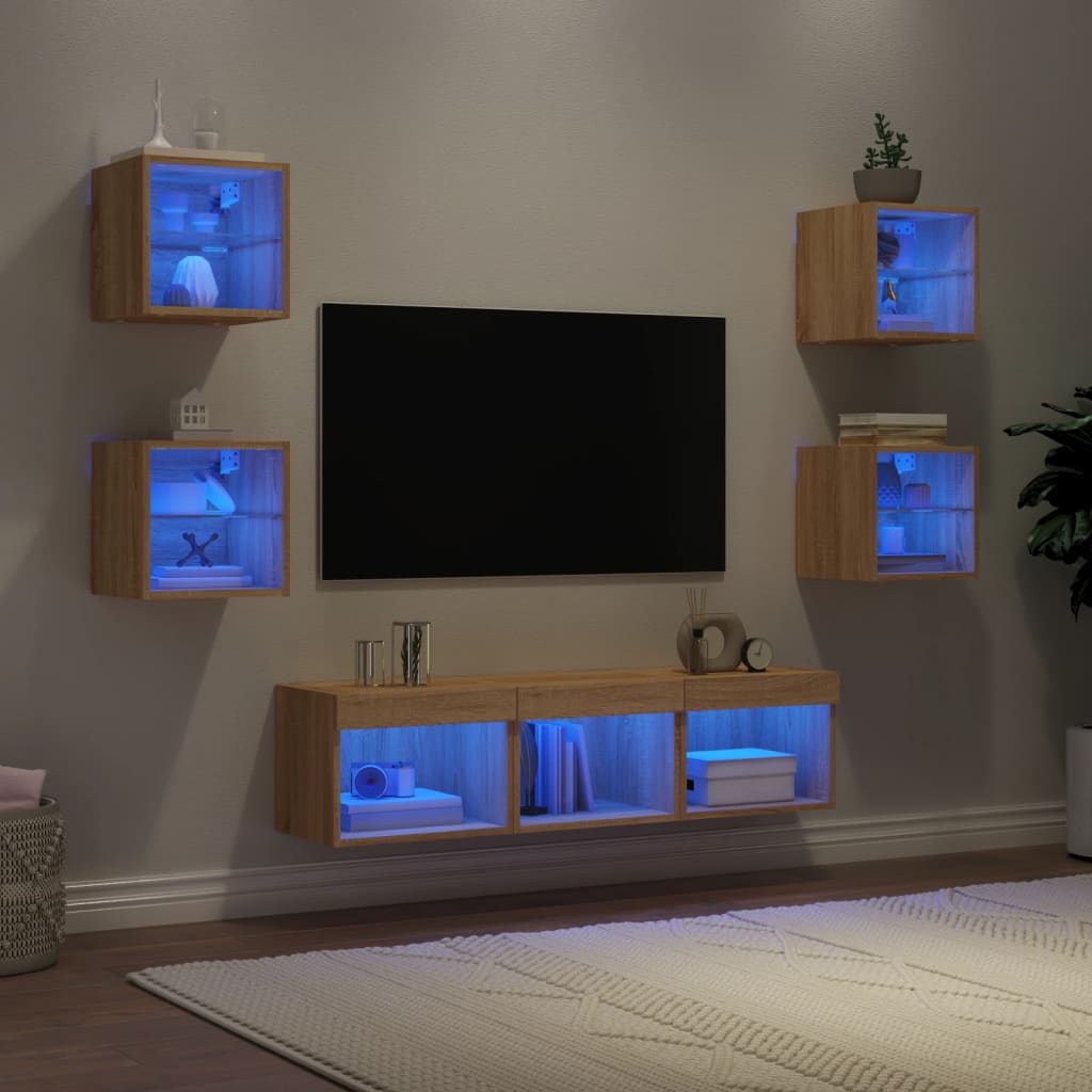 7 Piece TV Wall Units with LED Sonoma Oak Engineered Wood