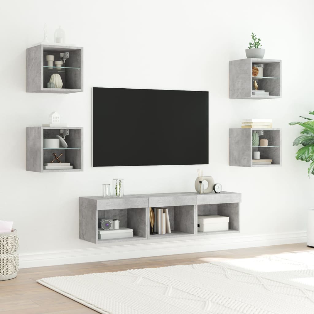 7 Piece TV Wall Units with LED Concrete Grey Engineered Wood