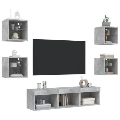 7 Piece TV Wall Units with LED Concrete Grey Engineered Wood