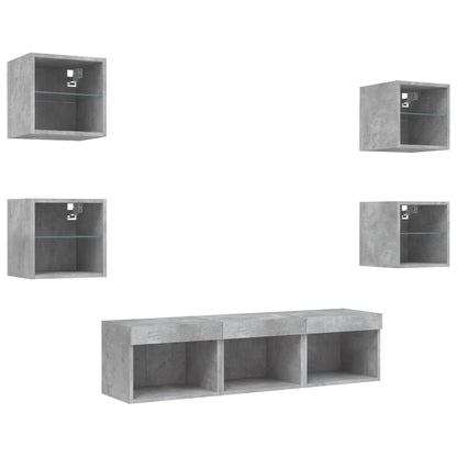 7 Piece TV Wall Units with LED Concrete Grey Engineered Wood