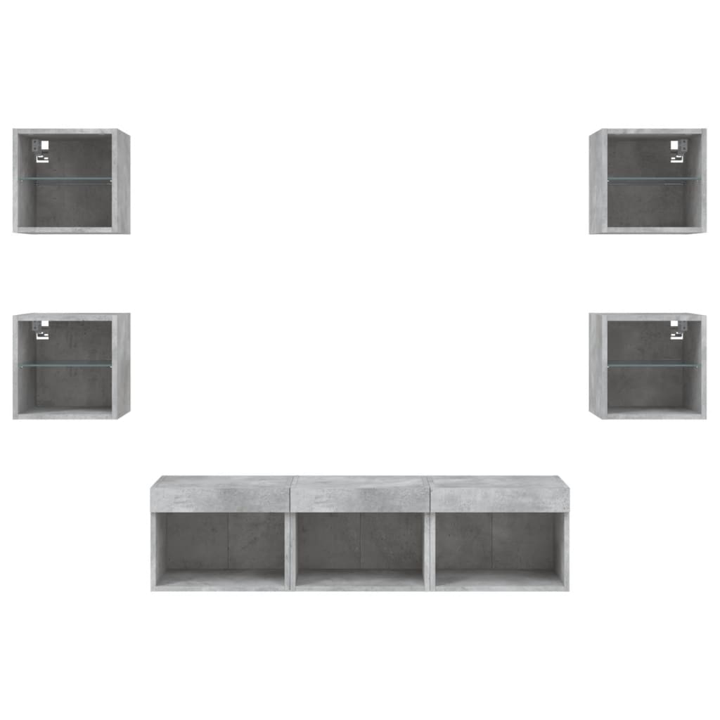 7 Piece TV Wall Units with LED Concrete Grey Engineered Wood