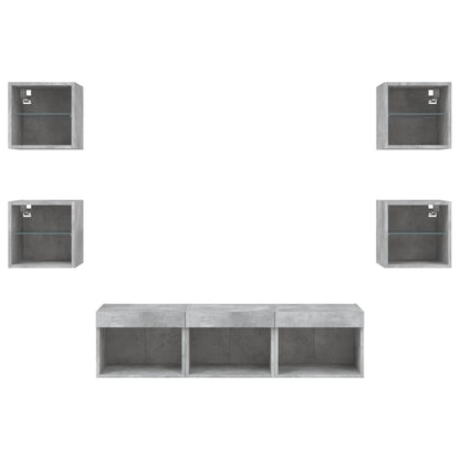 7 Piece TV Wall Units with LED Concrete Grey Engineered Wood