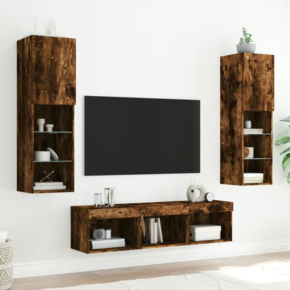 5 Piece TV Wall Units with LED Smoked Oak Engineered Wood