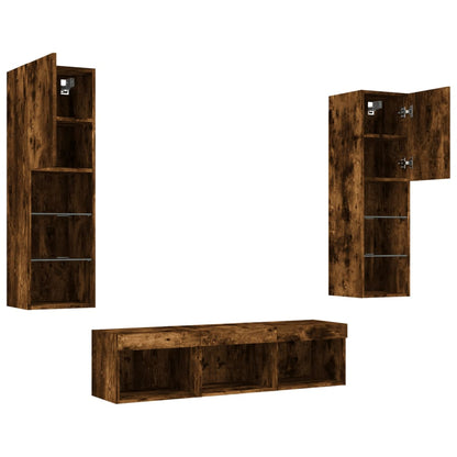 5 Piece TV Wall Units with LED Smoked Oak Engineered Wood