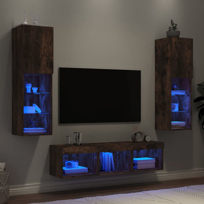 5 Piece TV Wall Units with LED Smoked Oak Engineered Wood