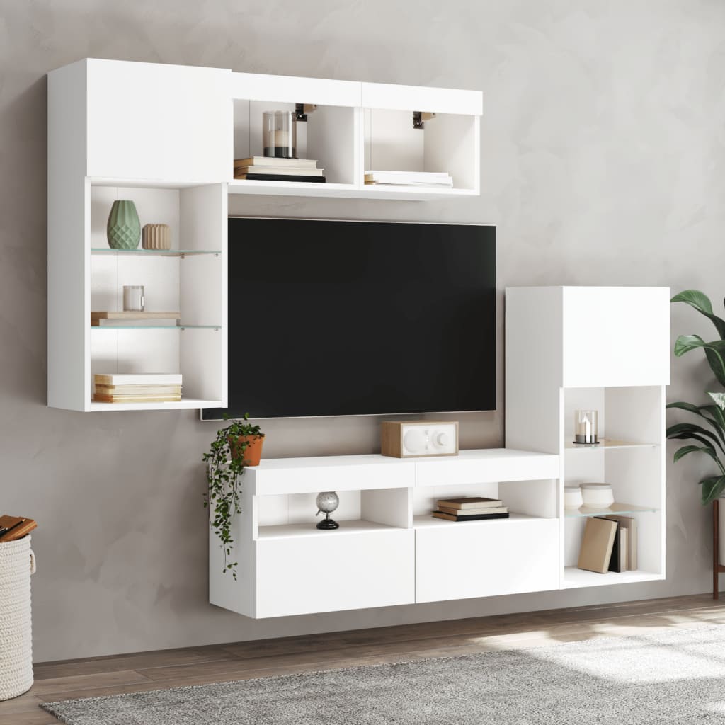 5 Piece TV Wall Units with LED White Engineered Wood