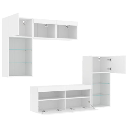 5 Piece TV Wall Units with LED White Engineered Wood