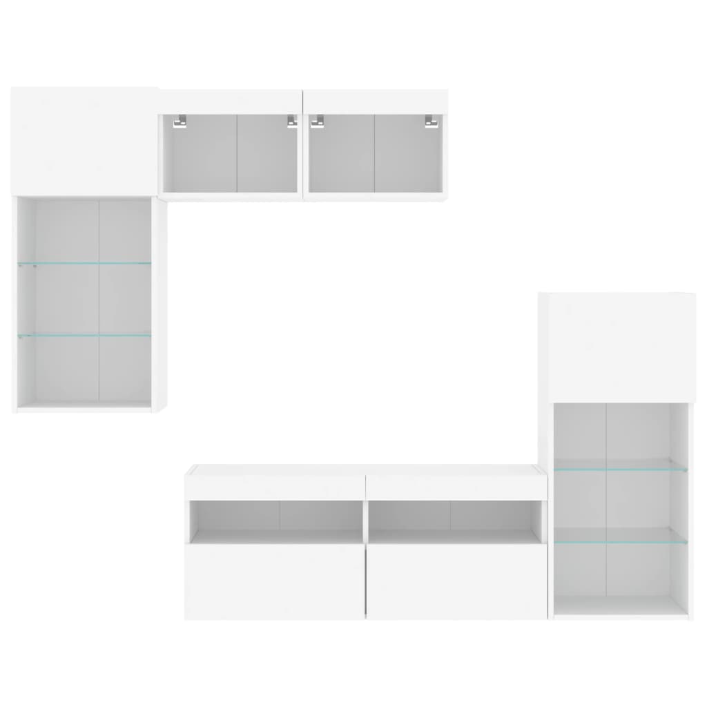 5 Piece TV Wall Units with LED White Engineered Wood