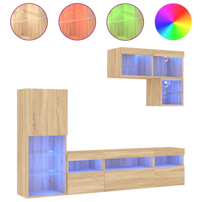 6 Piece TV Wall Units with LED Sonoma Oak Engineered Wood