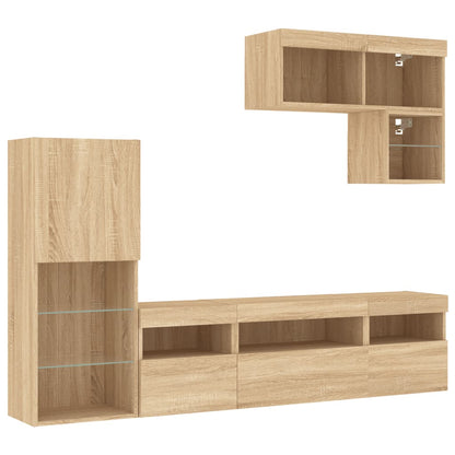 6 Piece TV Wall Units with LED Sonoma Oak Engineered Wood