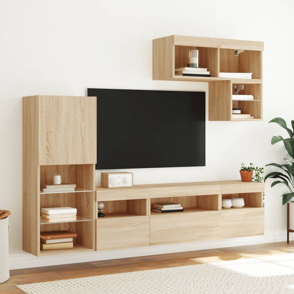 6 Piece TV Wall Units with LED Sonoma Oak Engineered Wood