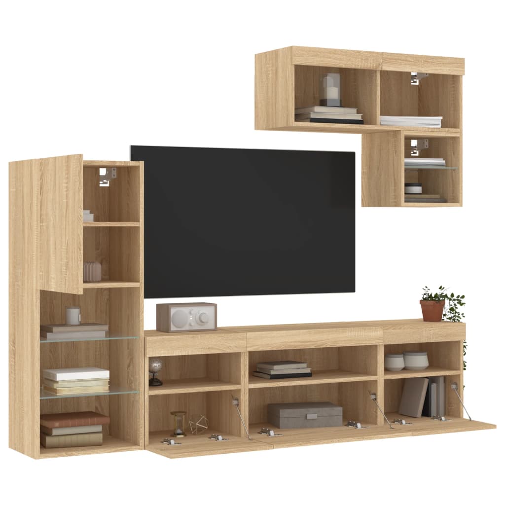 6 Piece TV Wall Units with LED Sonoma Oak Engineered Wood