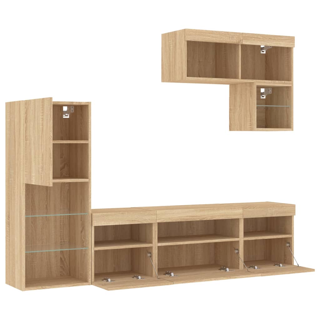 6 Piece TV Wall Units with LED Sonoma Oak Engineered Wood