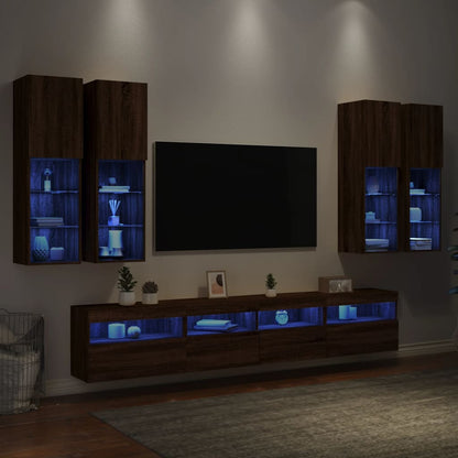 7 Piece TV Wall Cabinet Set with LED Lights Brown Oak