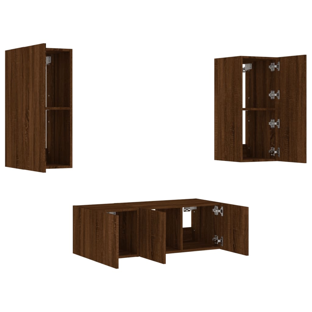 4 Piece TV Wall Units with LED Brown Oak Engineered Wood