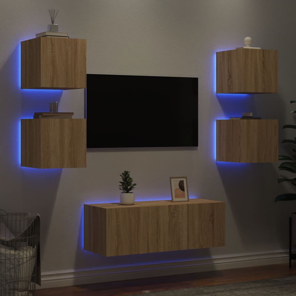 6 Piece TV Wall Units with LED Sonoma Oak Engineered Wood