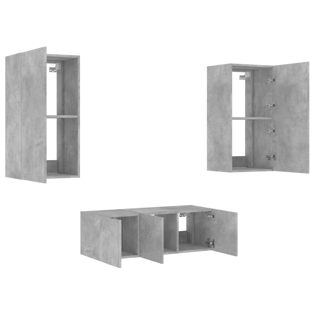 4 Piece TV Wall Units with LED Concrete Grey Engineered Wood