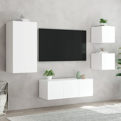 5 Piece TV Wall Units with LED White Engineered Wood