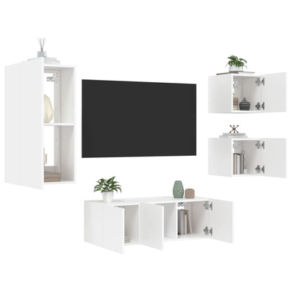 5 Piece TV Wall Units with LED White Engineered Wood