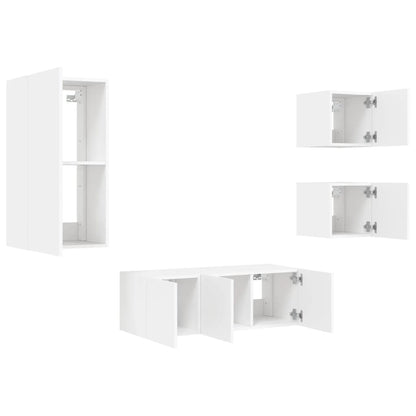 5 Piece TV Wall Units with LED White Engineered Wood