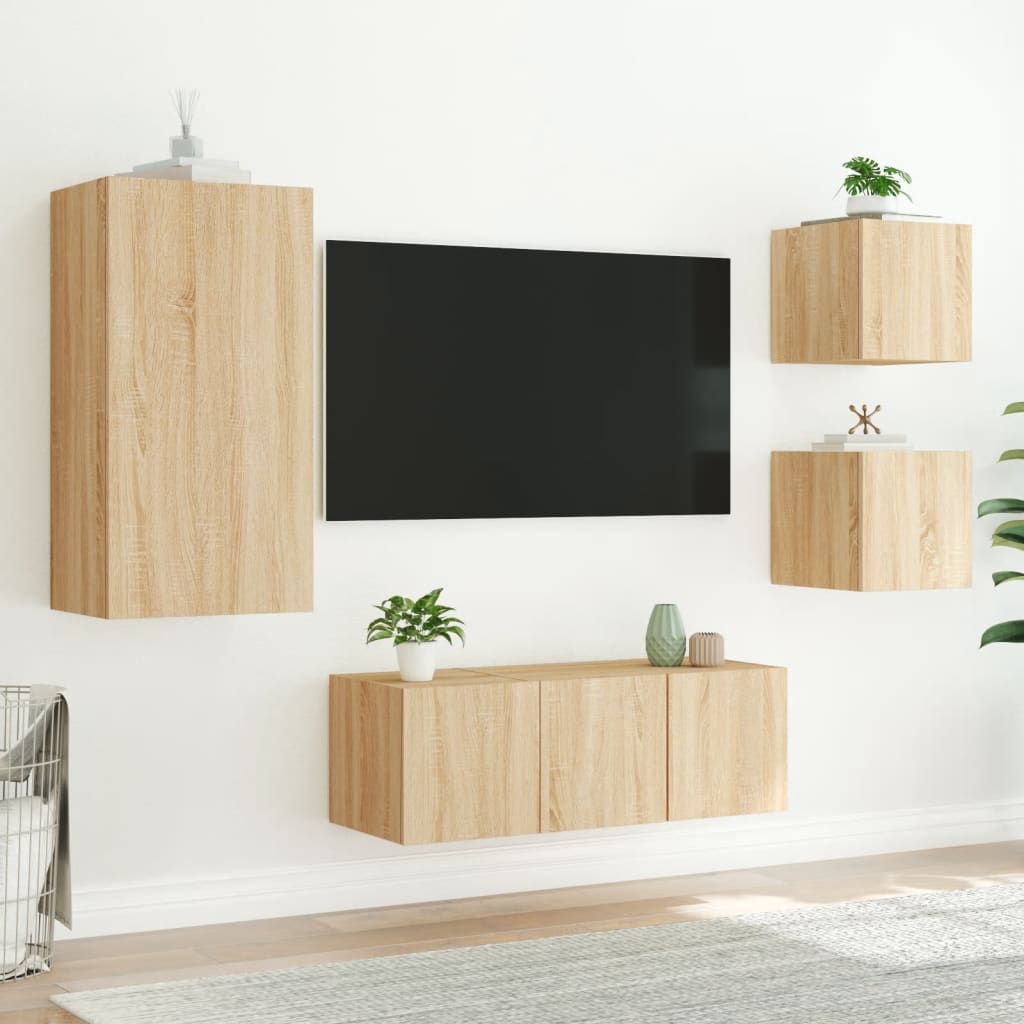 5 Piece TV Wall Units with LED Sonoma Oak Engineered Wood