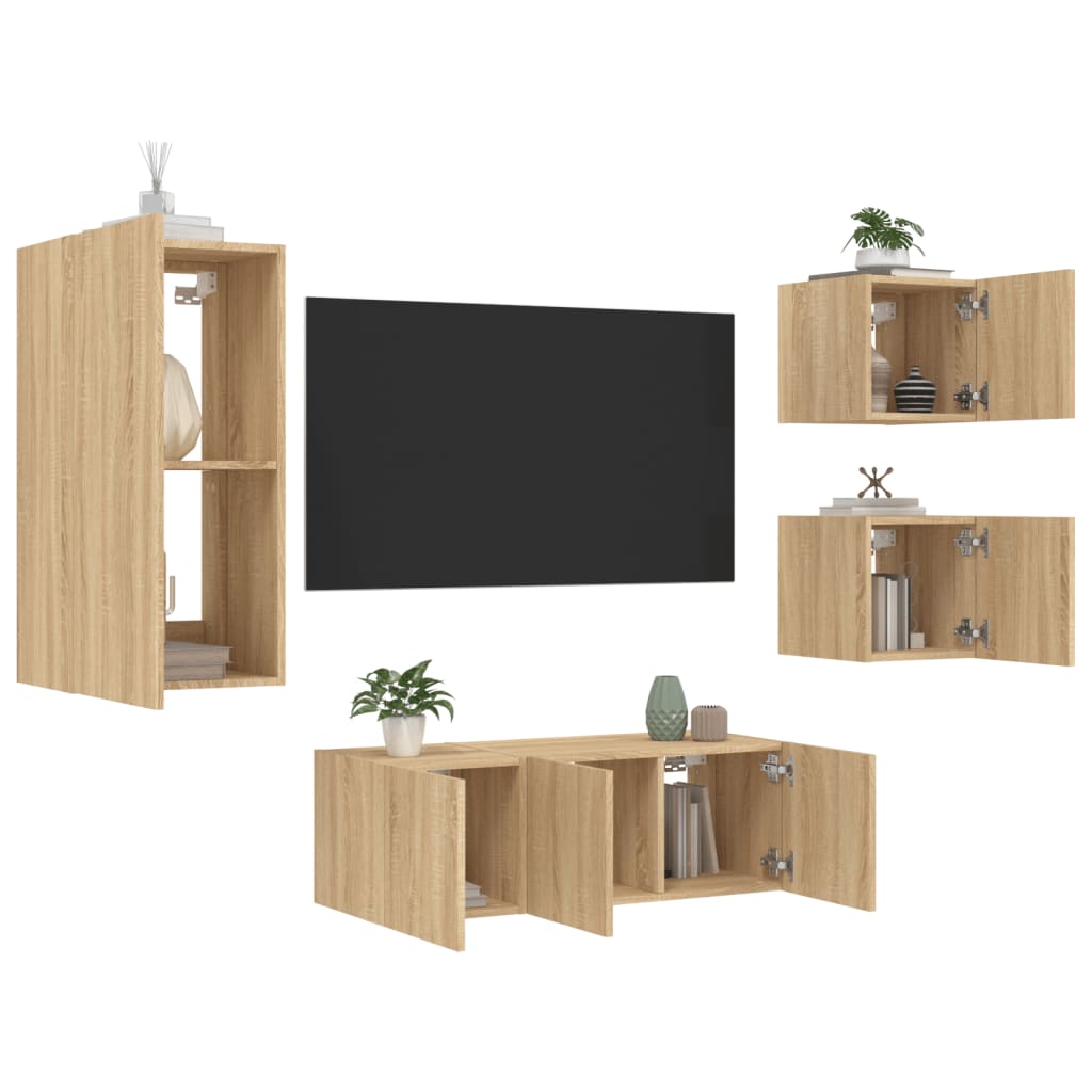 5 Piece TV Wall Units with LED Sonoma Oak Engineered Wood