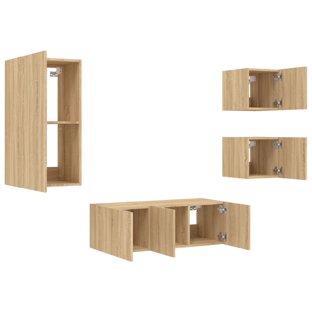 5 Piece TV Wall Units with LED Sonoma Oak Engineered Wood