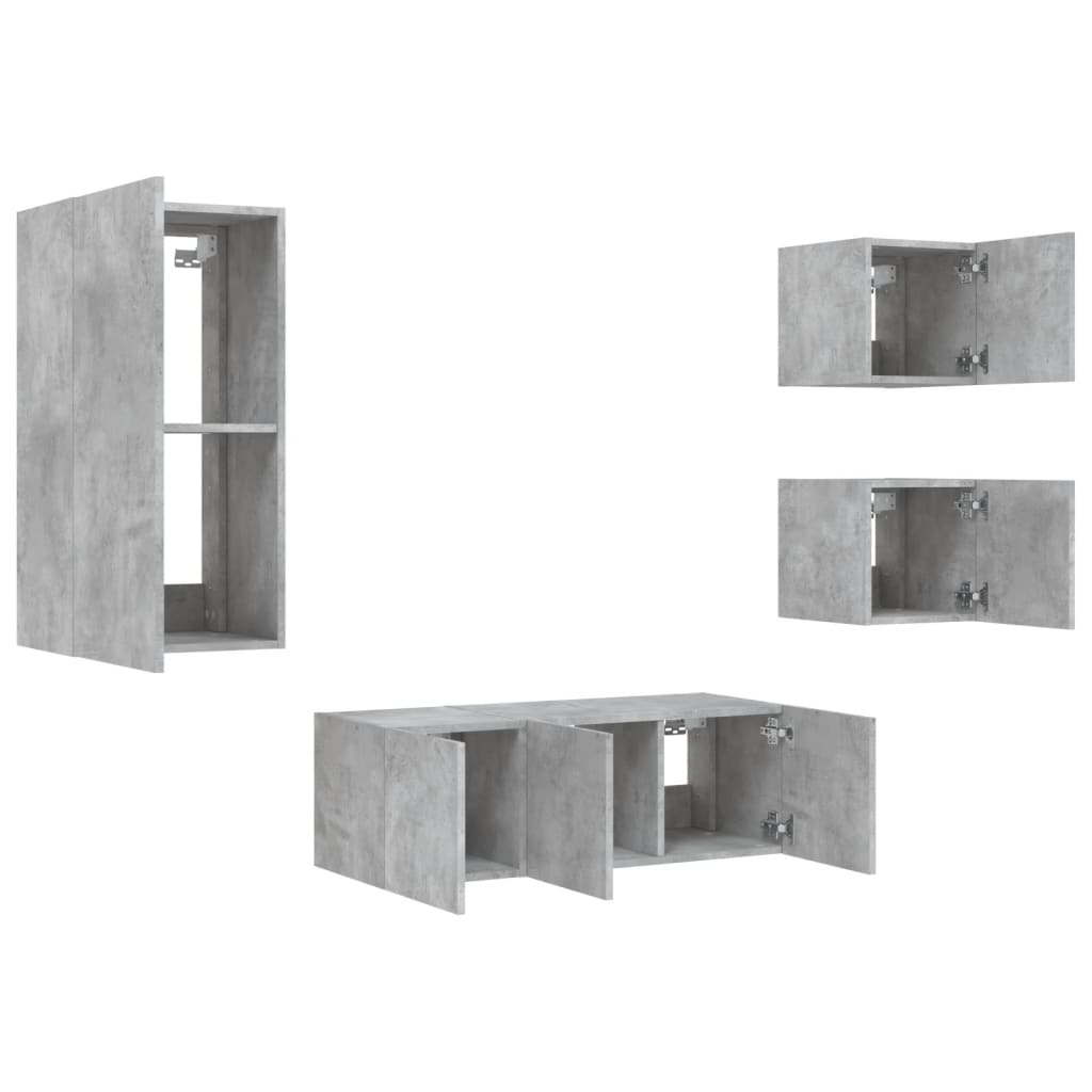 5 Piece TV Wall Units with LED Concrete Grey Engineered Wood