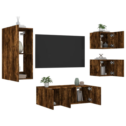 5 Piece TV Wall Units with LED Smoked Oak Engineered Wood