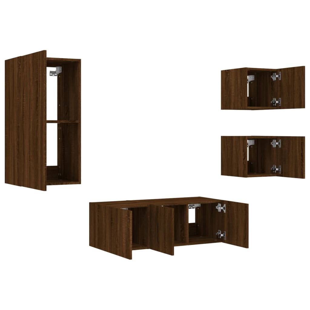 5 Piece TV Wall Units with LED Brown Oak Engineered Wood