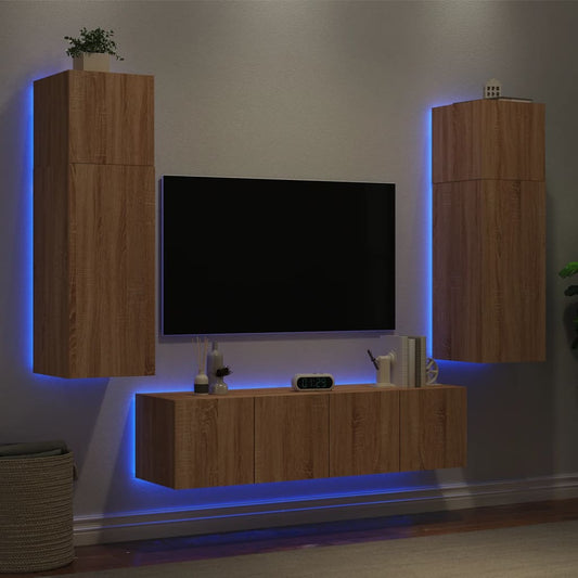 6 Piece TV Wall Units with LED Sonoma Oak Engineered Wood