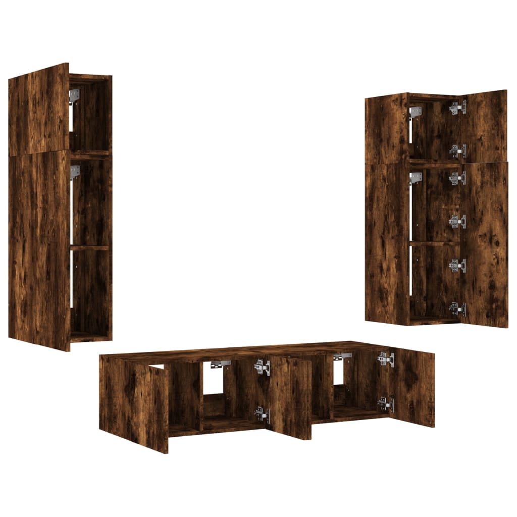 6 Piece TV Wall Units with LED Smoked Oak Engineered Wood