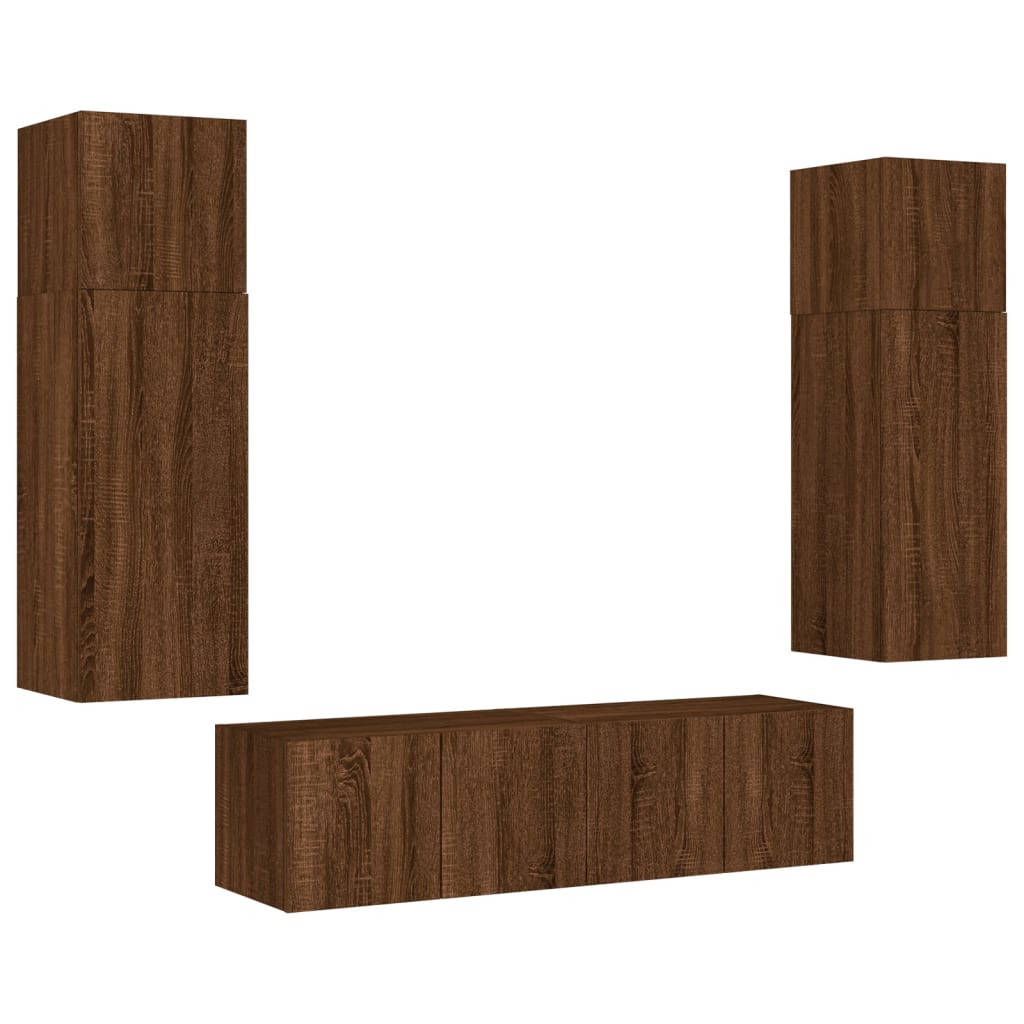 6 Piece TV Wall Units with LED Brown Oak Engineered Wood