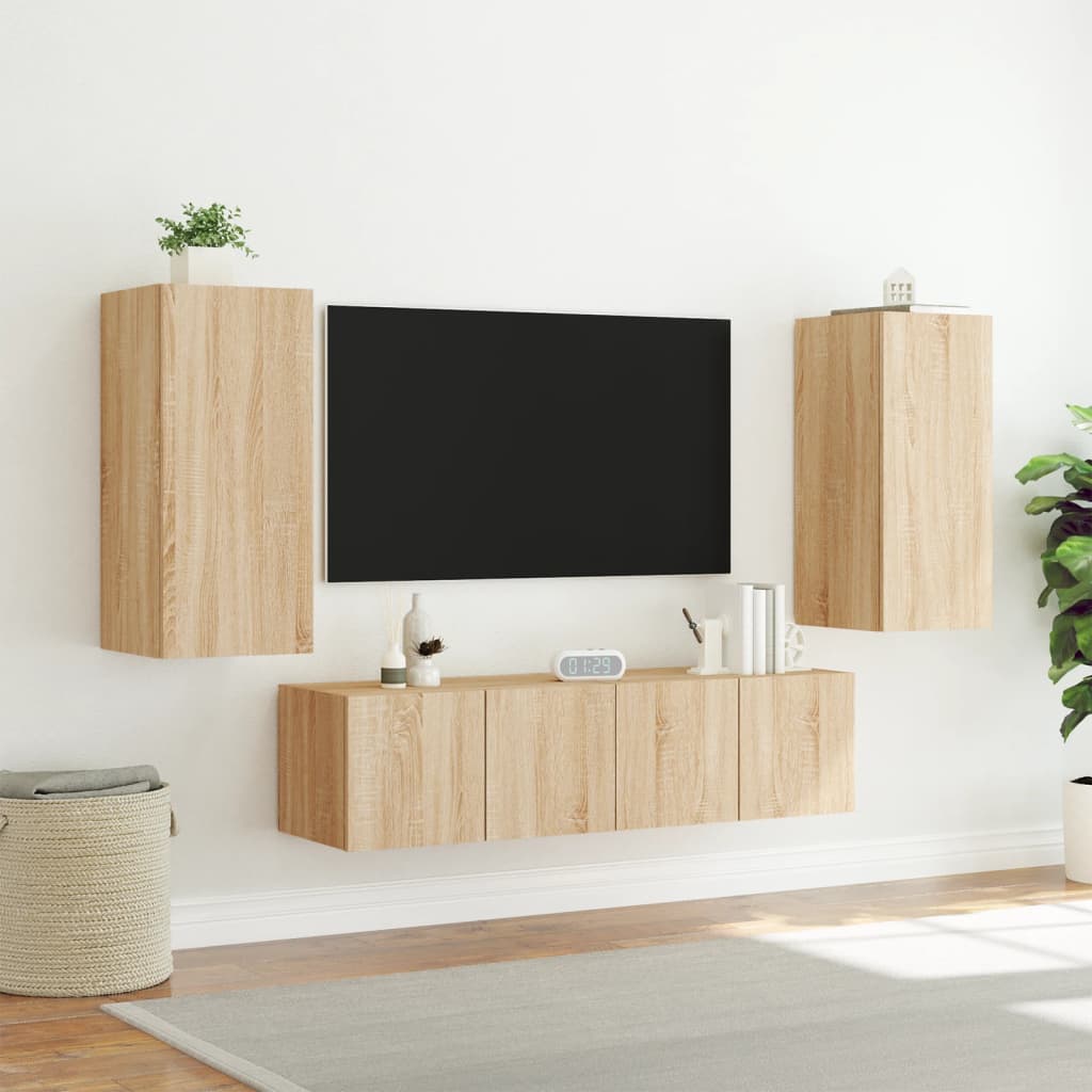 4 Piece TV Wall Units with LED Sonoma Oak Engineered Wood