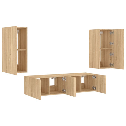 4 Piece TV Wall Units with LED Sonoma Oak Engineered Wood