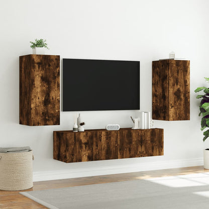 4 Piece TV Wall Units with LED Smoked Oak Engineered Wood