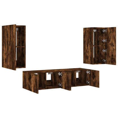 4 Piece TV Wall Units with LED Smoked Oak Engineered Wood