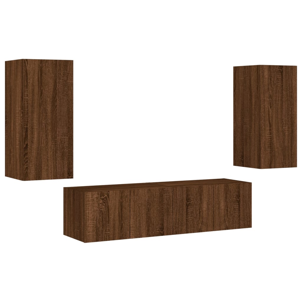 4 Piece TV Wall Units with LED Brown Oak Engineered Wood